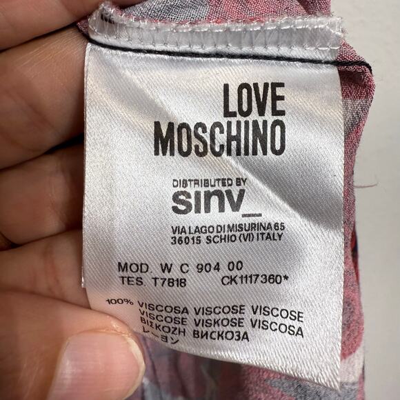 Love Moschino Red Floral Neck Tie Bow Blouse Sz 8 - Picture 7 of 13